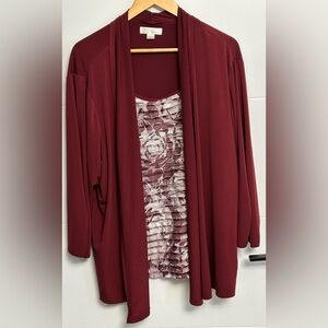 Tradition: Women's Open Front Cardigan with Built-In Top- Size 2X